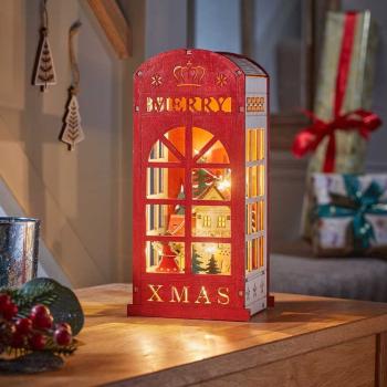 Preview: InLit Santa Calling! – Handbemalte beleuchtete Weihnachtsdekoration aus Holz – 23,5 cm 2590083