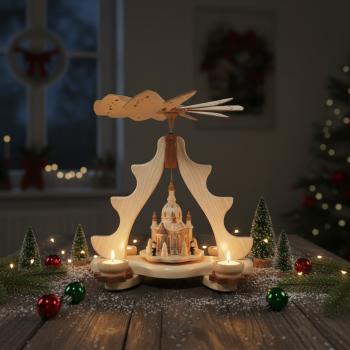 Pyramide Dresdner Frauenkirche für 4 Teelichter, Erzgebirge, Weihnachten