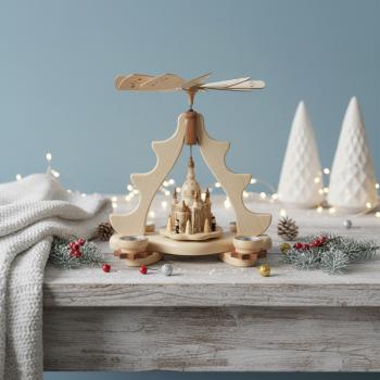Pyramide Dresdner Frauenkirche für 4 Teelichter, Erzgebirge, Weihnachten