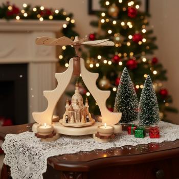 Pyramide Dresdner Frauenkirche für 4 Teelichter, Erzgebirge, Weihnachten