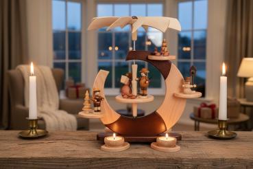Preview: Design-Pyramide „Offener Kreis“ mit Waldfiguren – Original Erzgebirge Holzkunst 0736