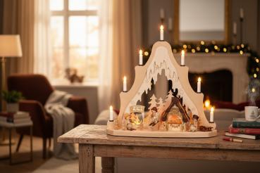 Preview: Spitze "Apres Ski mit Schneemännern", Erzgebirge, Weihnachten 7 Kerzen