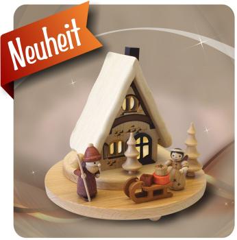 Lichterhaus mit Weihnachtsmann und Engel mit Schlitten 1808