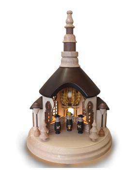Beleuchteter Dekosockel mit großer offener Seiffener Kirche 1812