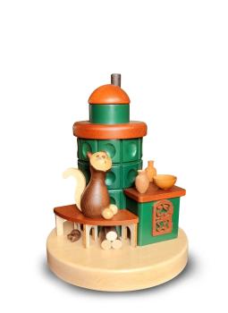 Räucher-Kachelofen grün mit Katze auf Ofenbank 5168 Maße (LxBxH): 17 x 17 x 21 cm