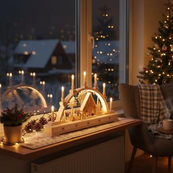 Seidel Schwibbogen „Bescherung“ mit LED-Lichtband – 63 x 35 cm