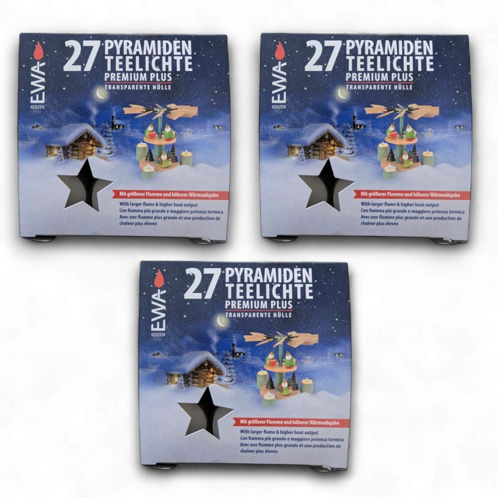 Pyramidenteelichter Kunststoffhülle Premium PLUS (3 x 27 Stück)