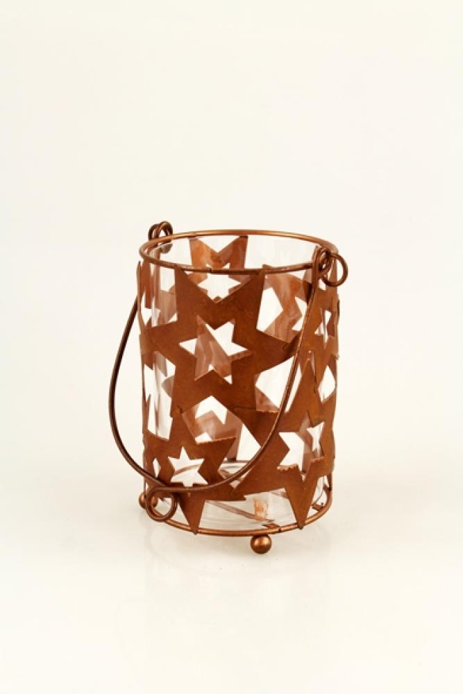 Metallwindlicht in Zylinderform, Rost-Optik, 13 cm