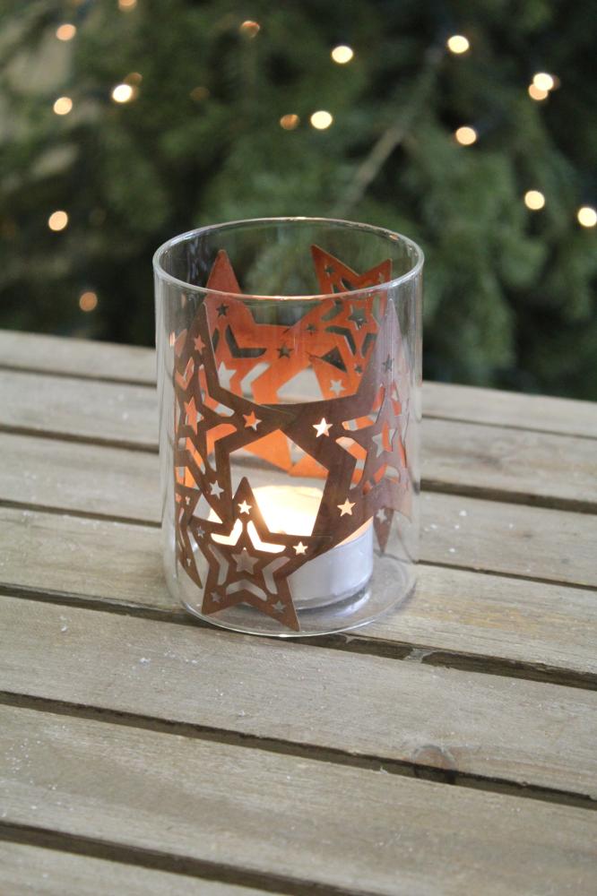 Glaswindlicht mit Metalleinsatz 12 cm, rotfarben