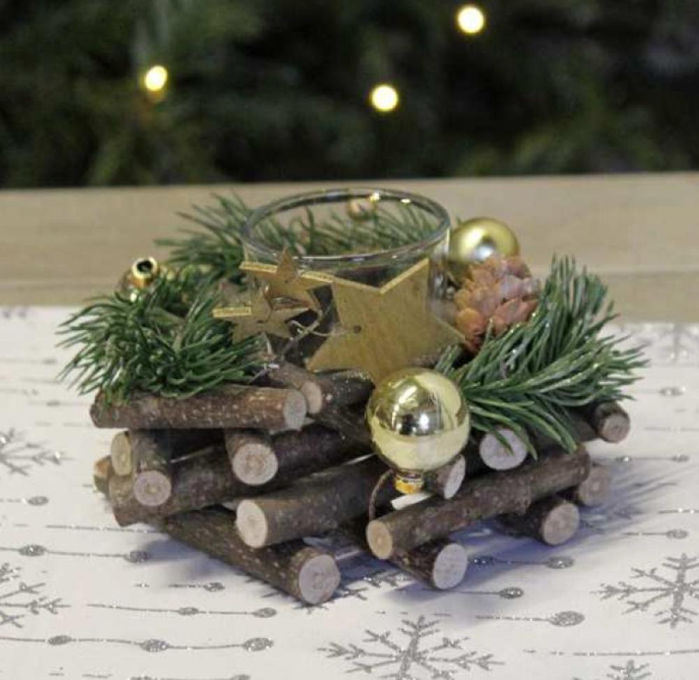 Windlichtglas mit Kranz