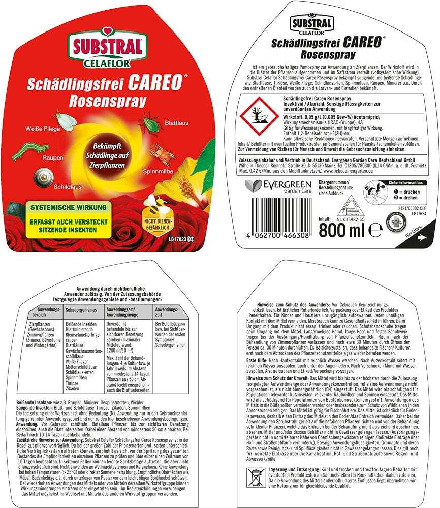 3x Substral Schädlingsfrei Careo Zierpflanze Rosenspray 800 ml, gegen Schädlinge wie Blattlaus, Schildlaus, Wolllaus, Raupen