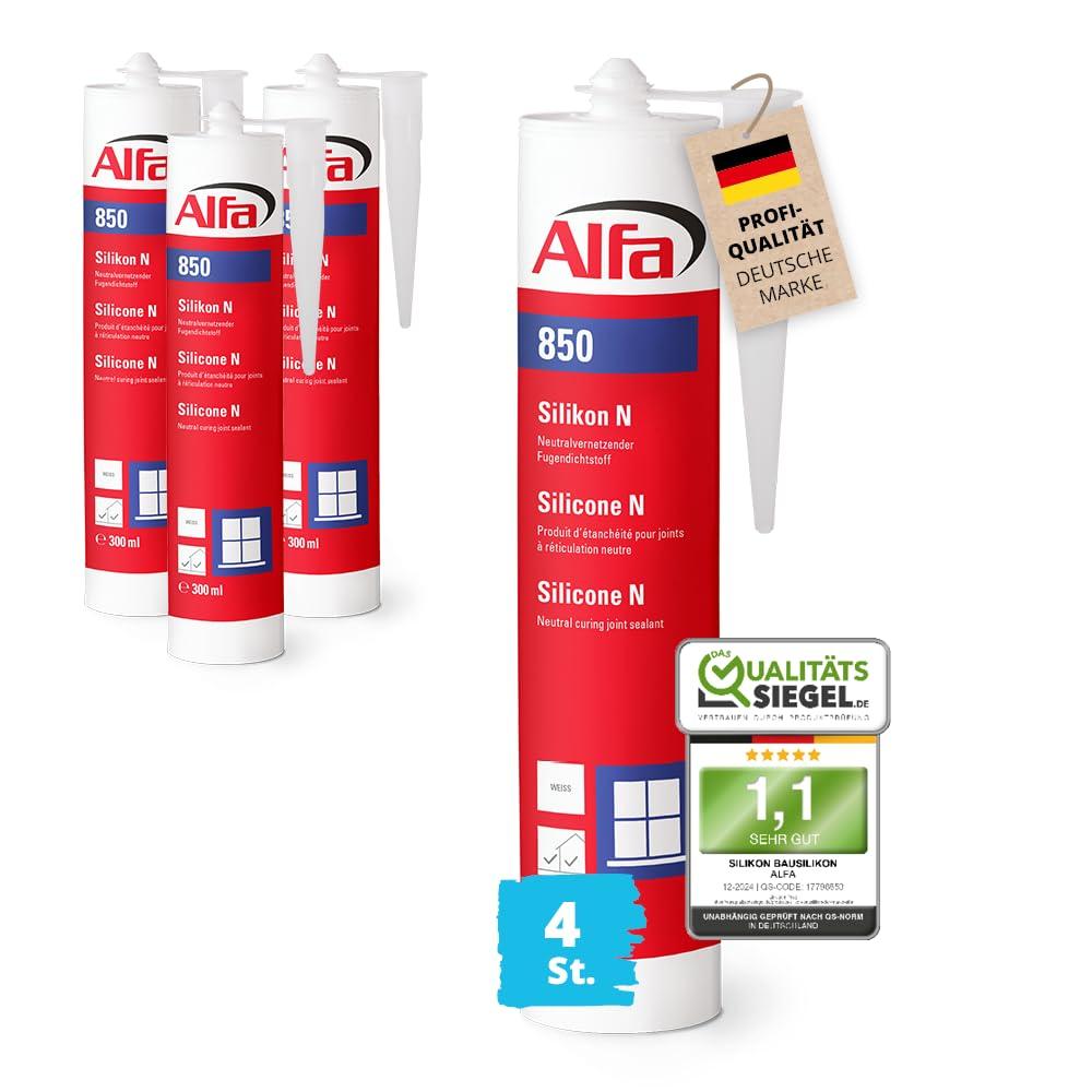 4x Alfa Silikon N (Bau-Silikon) Weiß (300 ml)