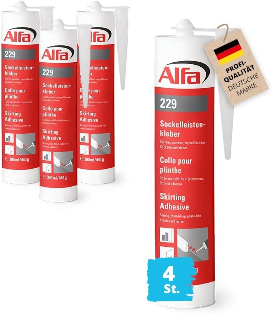 4x Alfa Sockelleistenkleber (4 x 440 g) – Der Extrastarke, Pastöse Fugenfüller