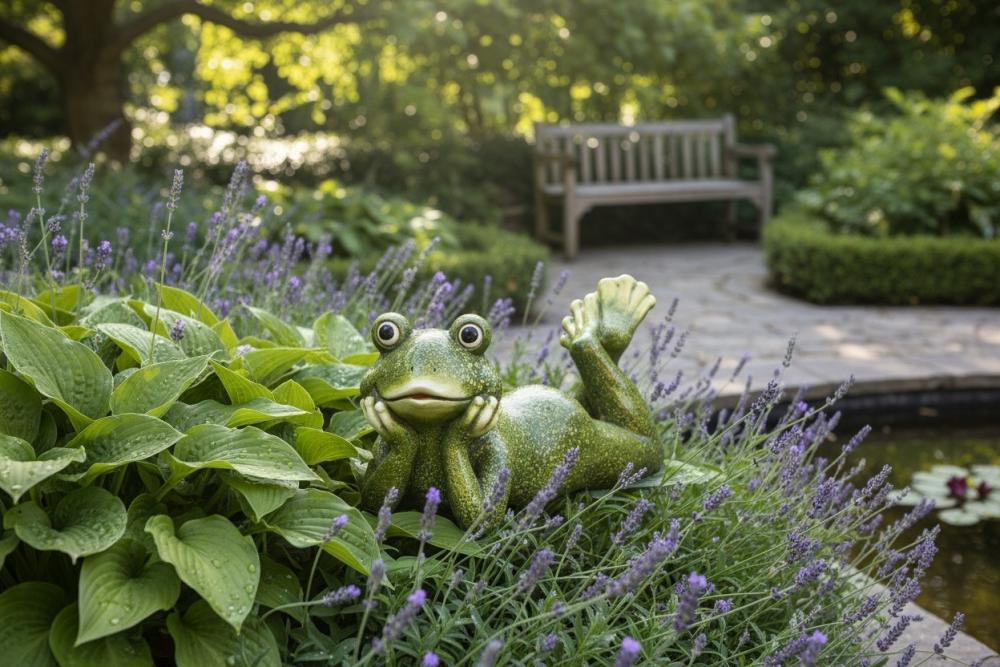 Frosch Figur liegend – 35–40 cm – aus Magnesia, handbemalt