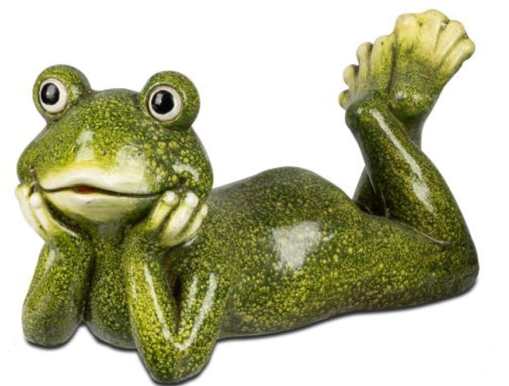 Frosch Figur liegend – 35–40 cm – aus Magnesia, handbemalt
