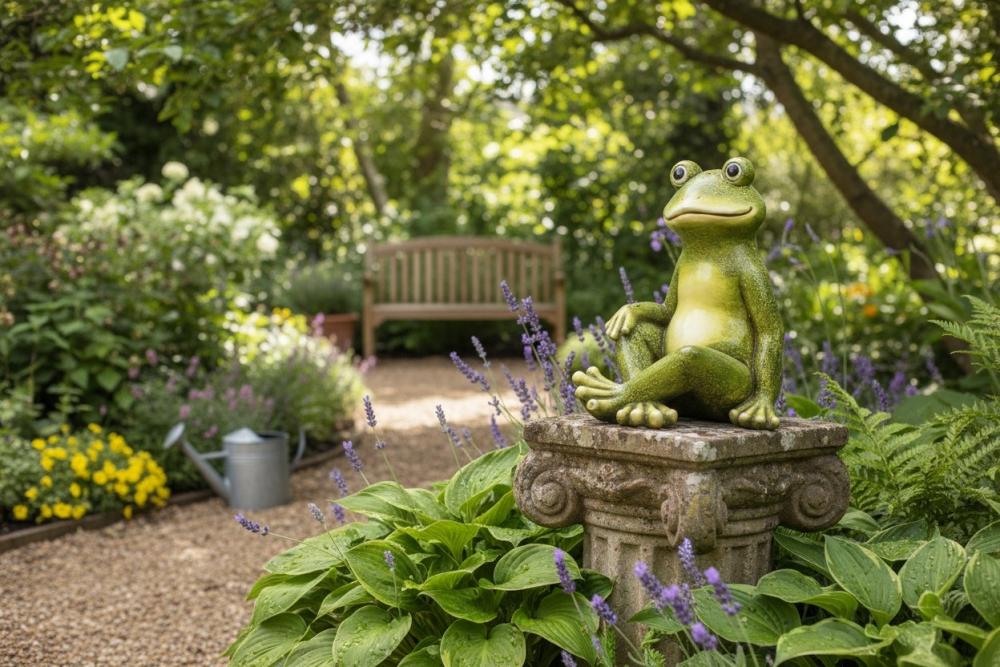 Frosch Figur sitzend– 35–40 cm – aus Magnesia, handbemalt