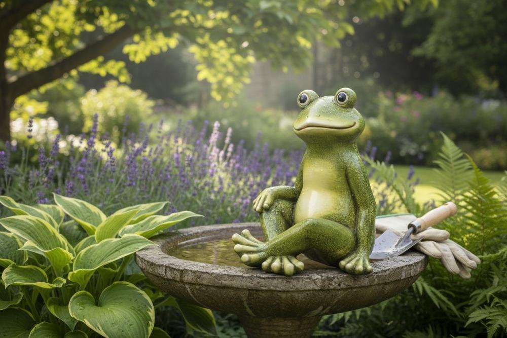 Frosch Figur sitzend– 35–40 cm – aus Magnesia, handbemalt