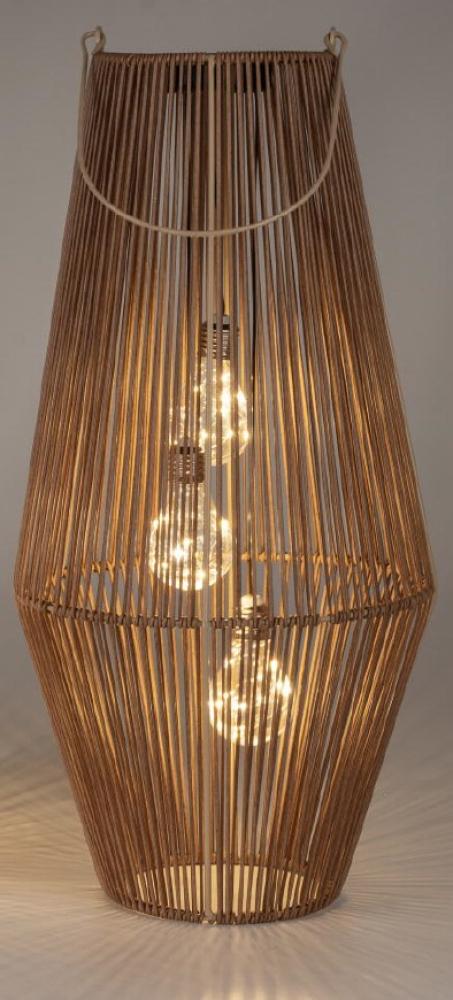 Laterne in Rattan-Optik 27x55cm mit 3 Solar-Birnen, aus Metall gefertigt und mit naturfarbenen Kunststoff-Bändern bespannt