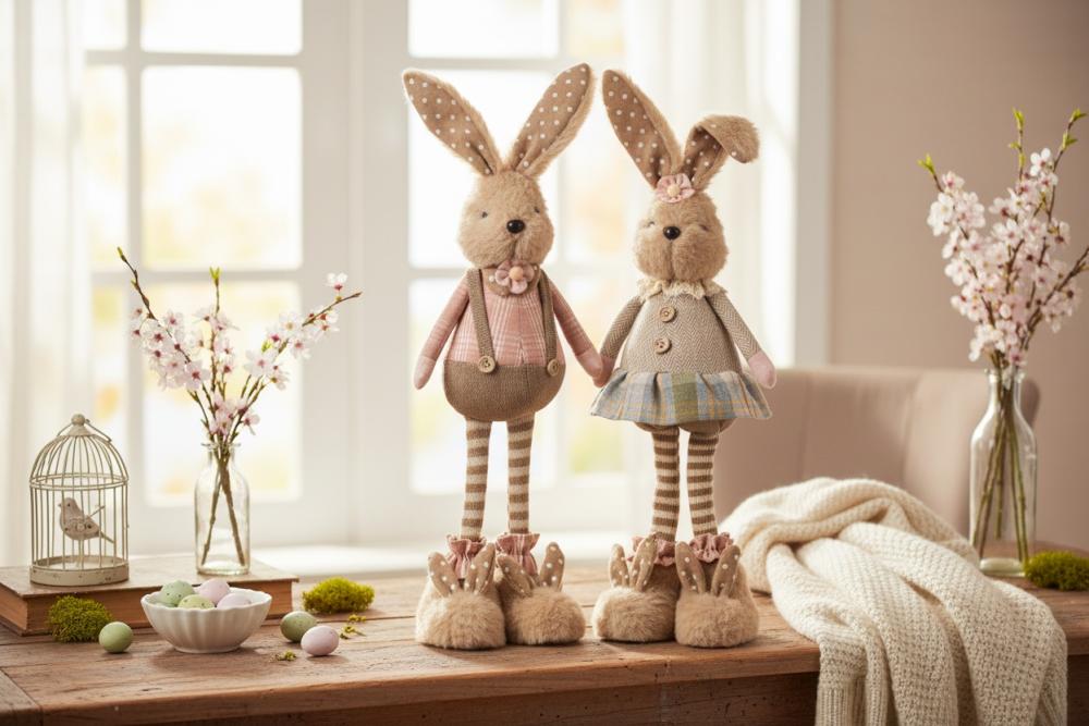 Textil-Hasen Paar 15x45cm mit biegsamen Ohren