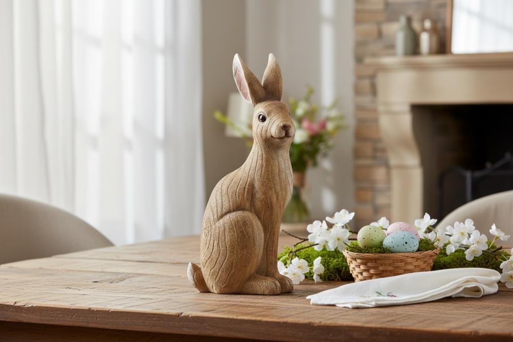 Hase sitzend in Holz-Optik 19x42 cm