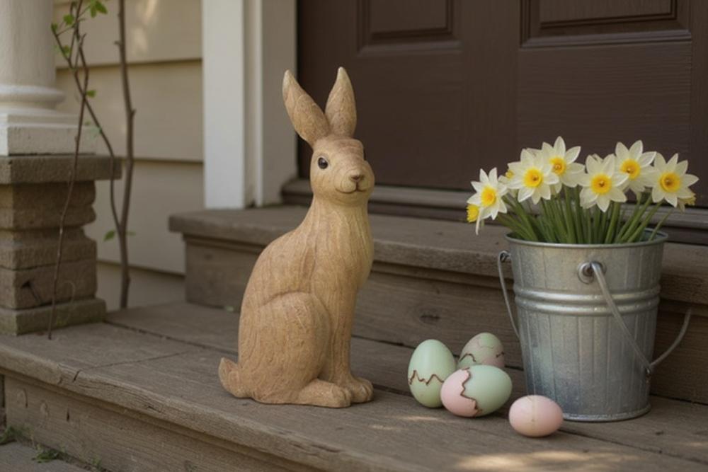 Hase sitzend in Holz-Optik 19x42 cm