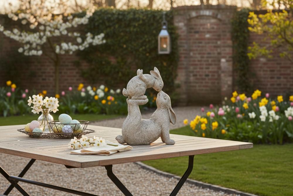 Hase mit Baby Stone-Weiss 30x37cm