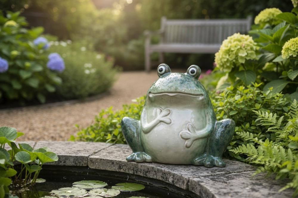 Frosch sitzend 20x17cm aus glänzendem Steinzeug mit mehrfarbiger Reaktionsglasur