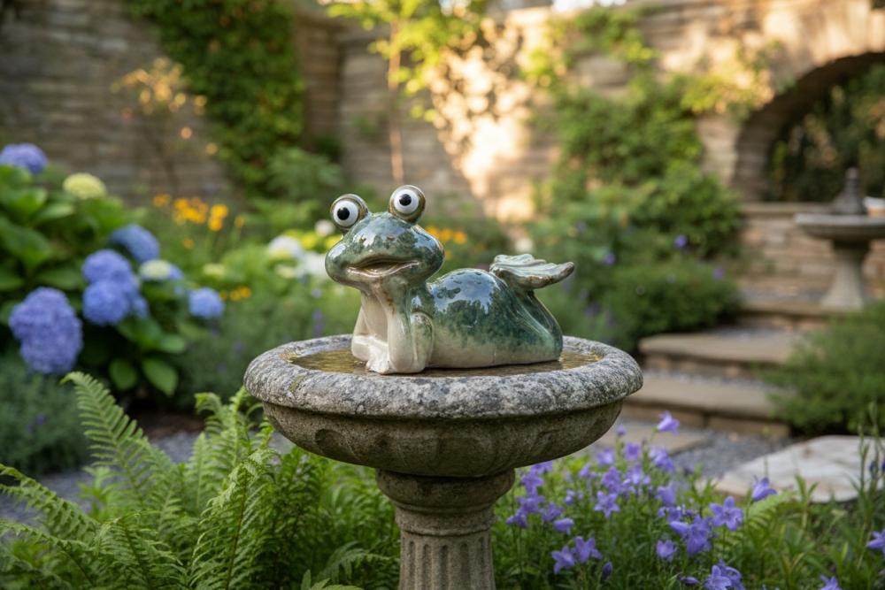 Frosch liegend 21x16cm aus glasiertem Steinzeug, handbemalt