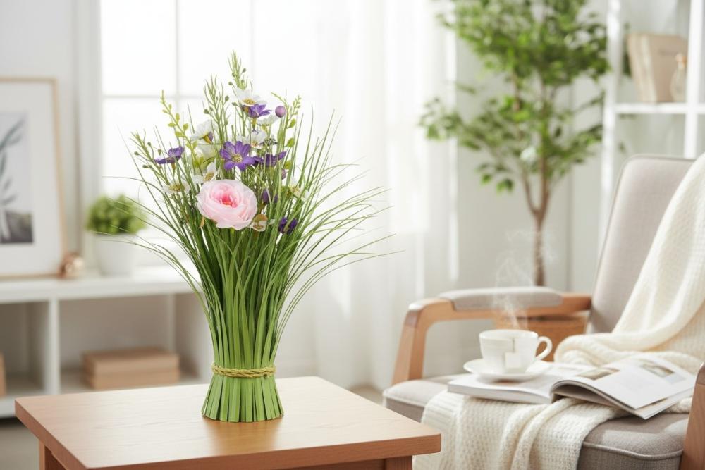 Grasbüschel stehend mit Frühlings-Blumen 40cm