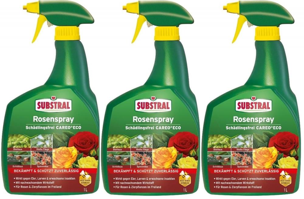 3x Substral Rosenspray Schädlingsfrei Careo ECO 1 Liter, gegen Schildläuse, Weiße Fliege, Blattläuse, Spinnmilben