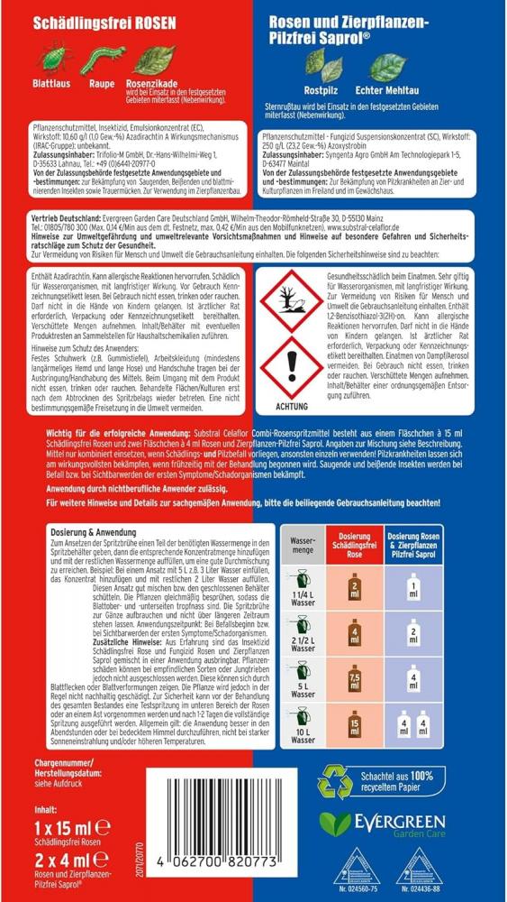 Substral Celaflor Combi-Rosen Spritzmittel 1x15 + 2 x 4 ml + Sprühflasche (500 ml)