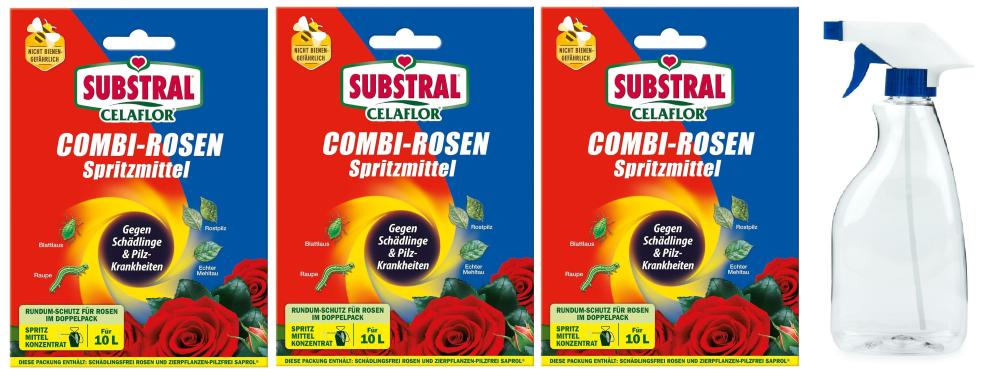 3x Substral Celaflor Combi-Rosen Spritzmittel 1x15 + 2 x 4 ml + Sprühflasche (500 ml)