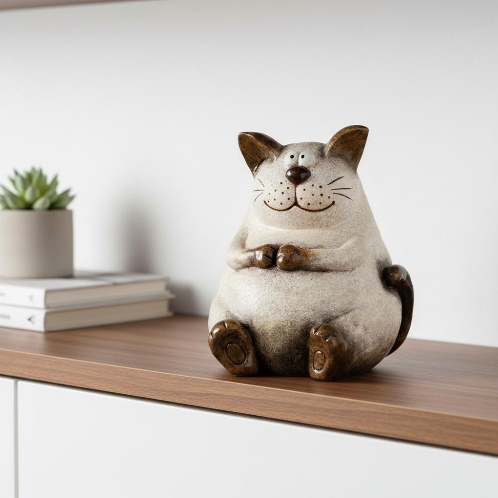Dekokatze im Cartoon-Stil Creme-Braun 36 cm 704597