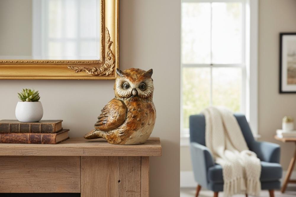 Deko-Eule Tierfigur Naturfarben 32 cm 710260