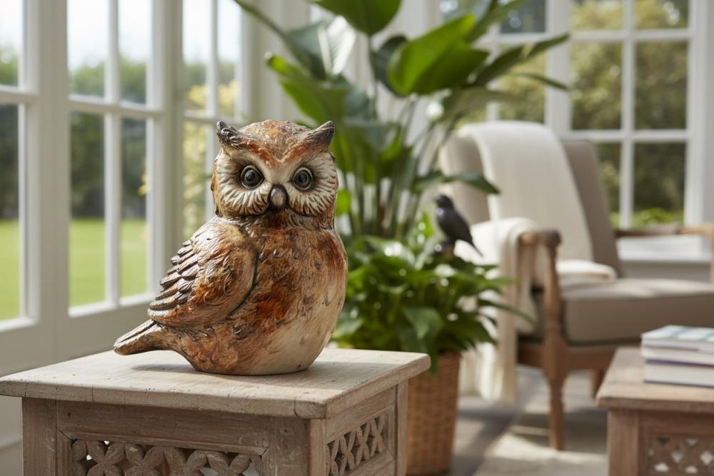 Deko-Eule Tierfigur Naturfarben 32 cm 710260