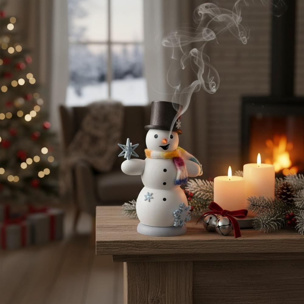 Kuhnert Räucherfigur Schneemann mit Schneesternen (13 cm)