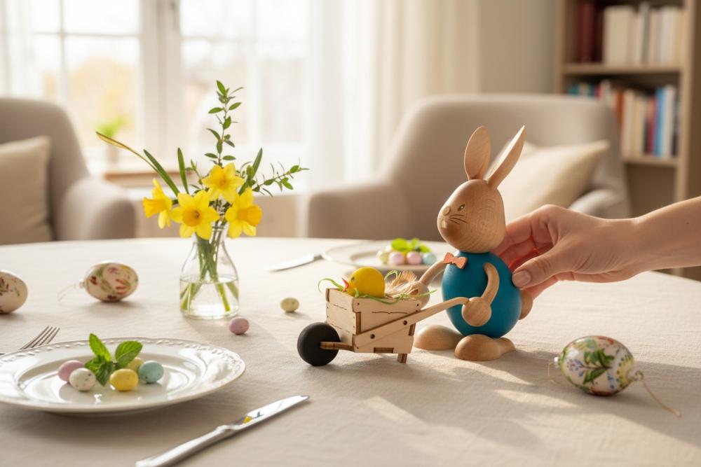 Stupsi Hase mit Schubkarre – Liebevolle Osterdekoration aus dem Erzgebirge