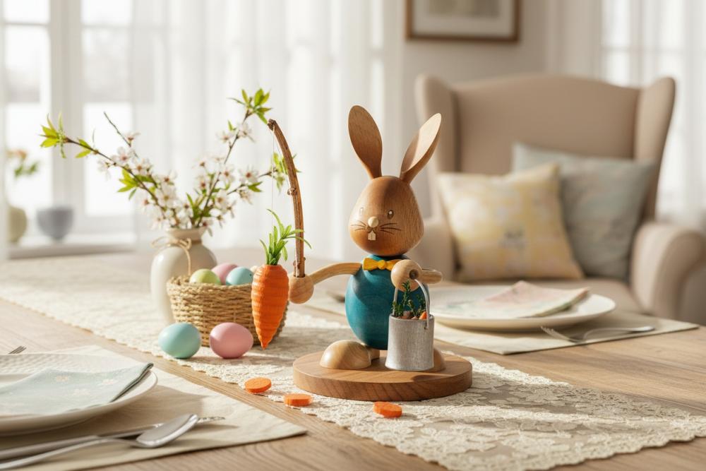 Stupsi Hase Möhrenangler – Lustige Osterfigur aus dem Erzgebirge