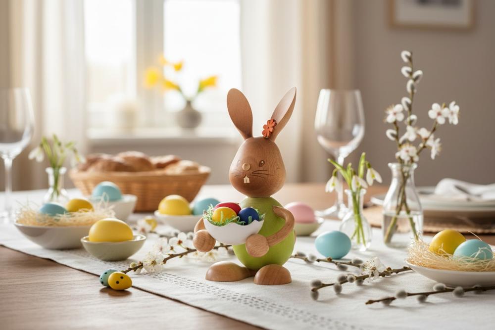 Stupsi Hase mit Eierschale – Niedliche Osterfigur aus dem Erzgebirge