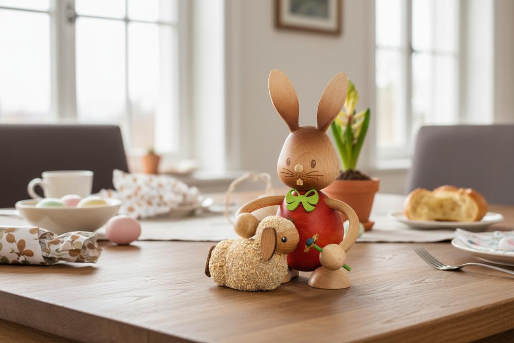 Stupsi Hase mit Lamm – Niedliche Osterfigur aus dem Erzgebirge