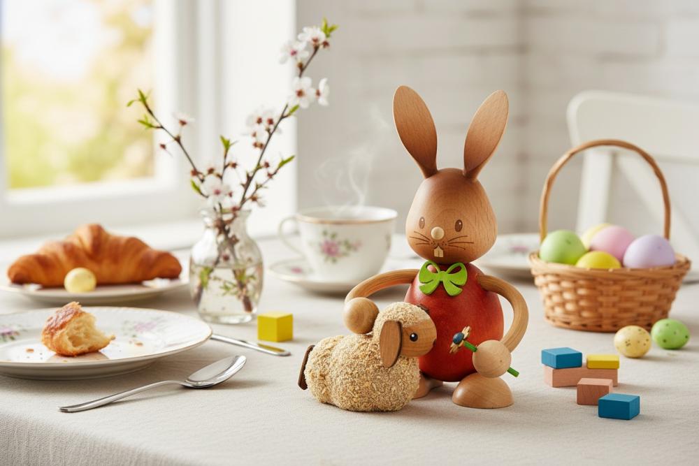 Stupsi Hase mit Lamm – Niedliche Osterfigur aus dem Erzgebirge