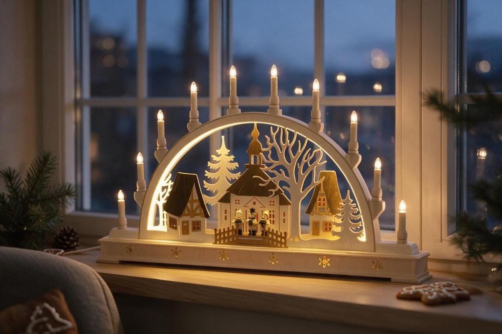 Seidel Schwibbogen „Kirche mit Sternsängern“ – LED beleuchtet, 78 x 45 cm 45-S-LED