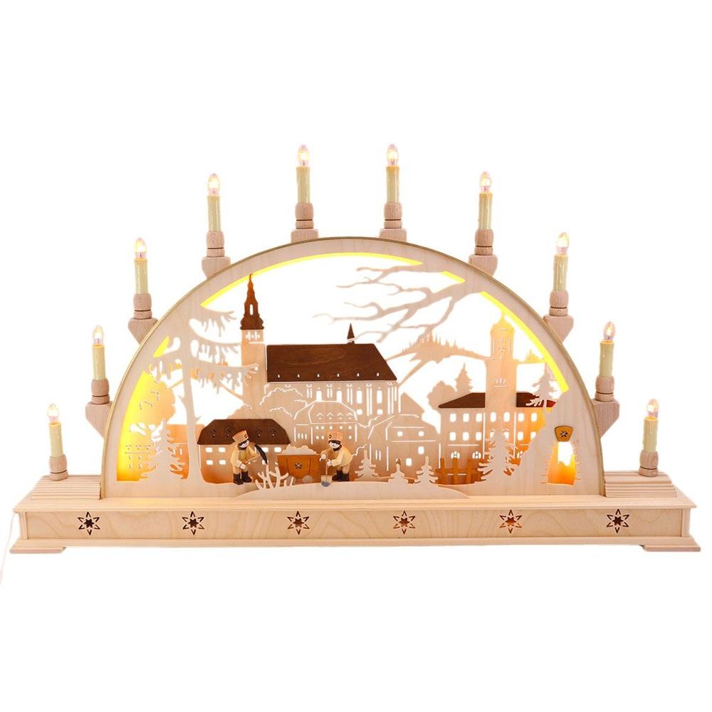 Seidel LED Schwibbogen „Erzgebirgslandschaft“ mit St. Wolfgangskirche Schneeberg – 78 cm 51-S-LED