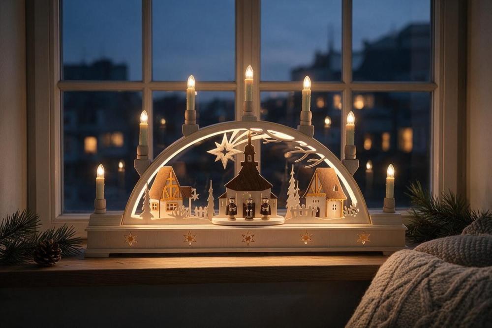 Seidel Schwibbogen „Seiffener Kirche mit Kurrende“ – 63 cm mit LED-Innenbeleuchtung – Neuheit 2026 640-17S-LED
