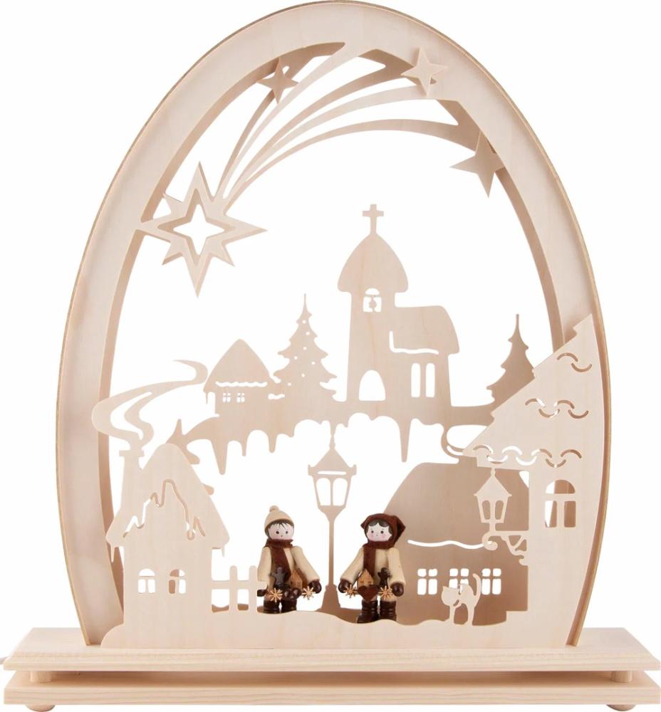 Seidelbogen „Winterdorf“ mit LED-Beleuchtung – 31 × 33 cm 816-G-LED