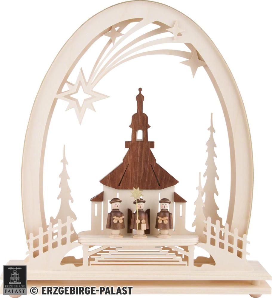 Seidelbogen „Seiffener Kirche mit Kurrende“ mit LED-Beleuchtung – 31 × 33 cm 821-G-LED