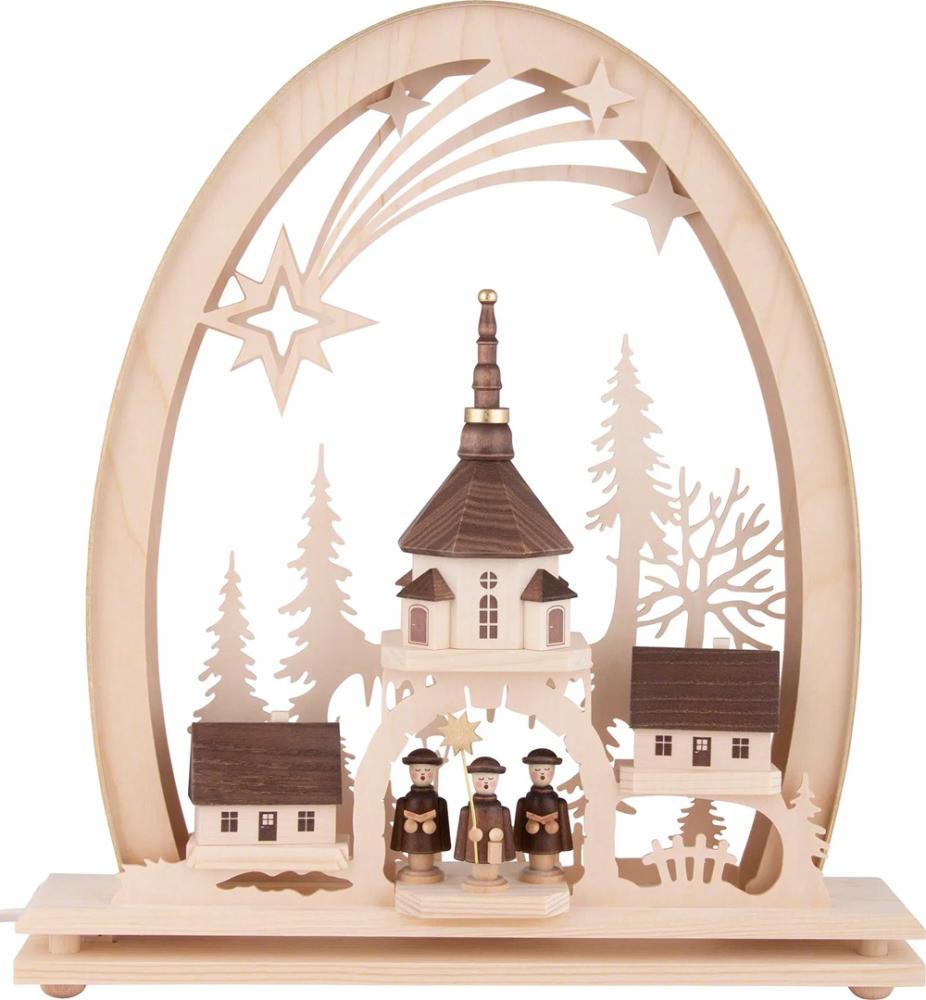Seidelbogen „Seiffener Kirche“ mit LED-Beleuchtung – 31 × 33 cm 823-G-LED