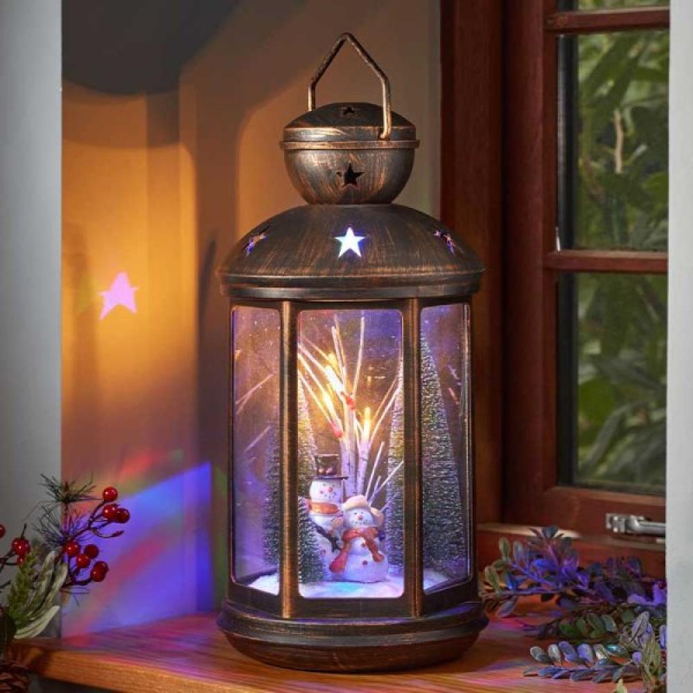 SnowFall Lantern 43 cm – Rotierende Schneelaterne mit winterlichem Glitzereffekt