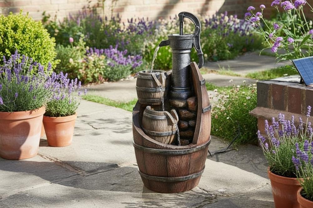 Solar-Wasserbrunnen Whisky Barrels