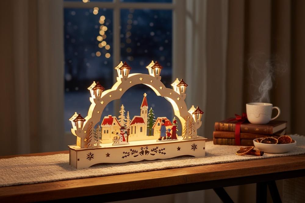 InLit Festive Village – Beleuchtetes Weihnachtsdorf aus Holz – 28 cm 2590065